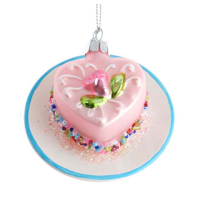 Glass Heart Cake with Plate Christmas Ornaments D