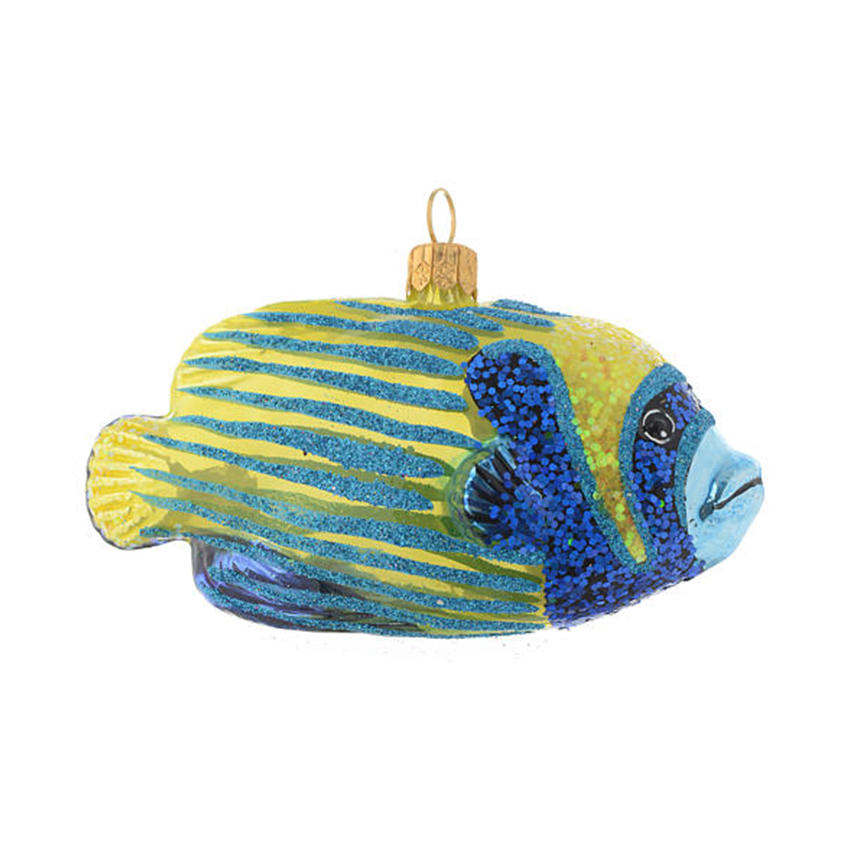 MRS Hand Painted Blue and Gold Fish Glass Christmas Ornaments 