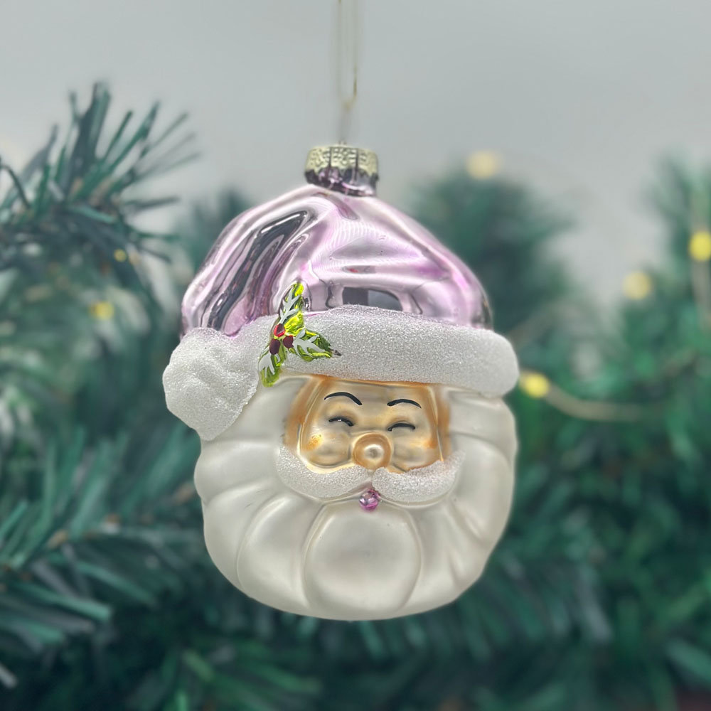 Christmas Glass Ornaments Santa Claus with Purple Hat